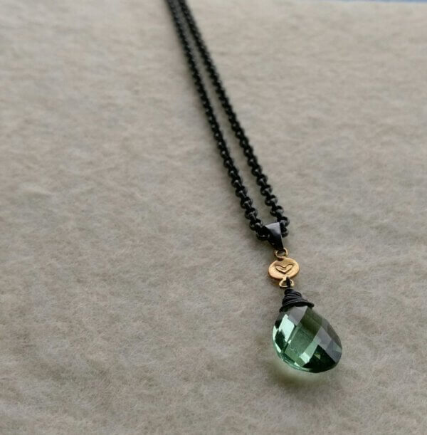 Collier in gezwart zilver en goud met groene amethist - Afbeelding 3