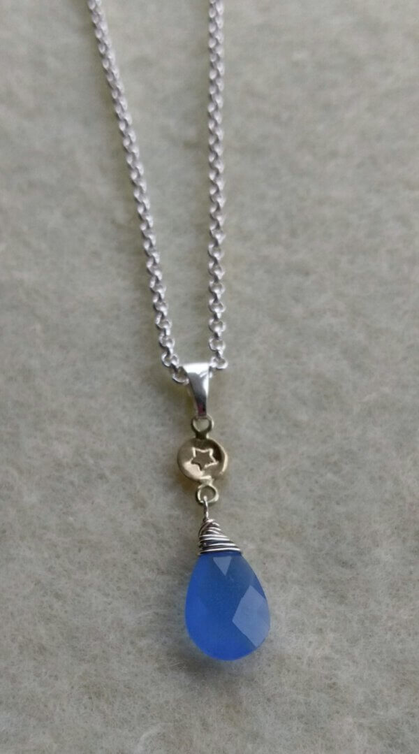 Zilver collier met chalcedoon en gouden accenten - Afbeelding 2