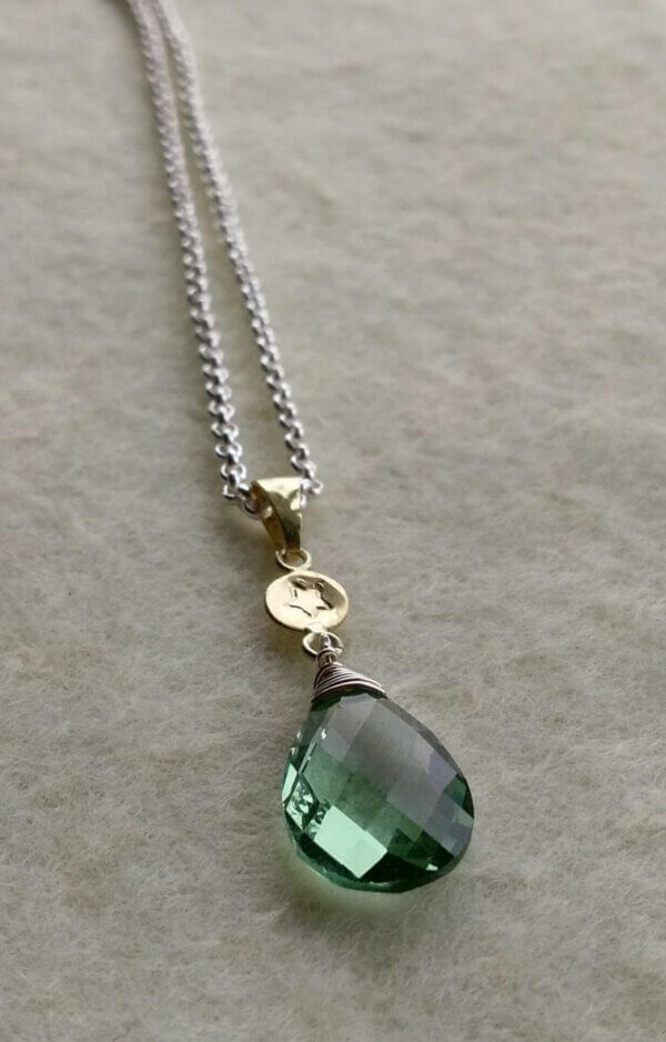 Collier in zilver met groene amethist en gouden accenten - Afbeelding 3