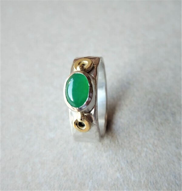 Klassieke zilveren ring met aventurijn en gouden accenten - Afbeelding 3