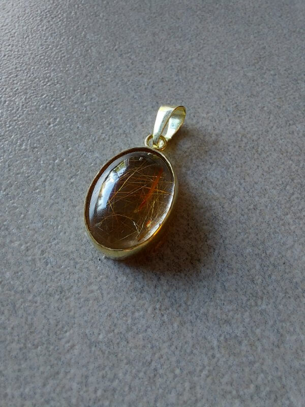Geelgouden hanger 14k met rutielkwarts - Afbeelding 4
