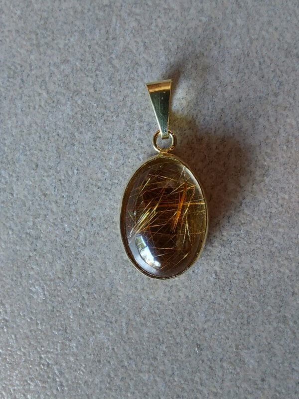 Geelgouden hanger 14k met rutielkwarts - Afbeelding 3